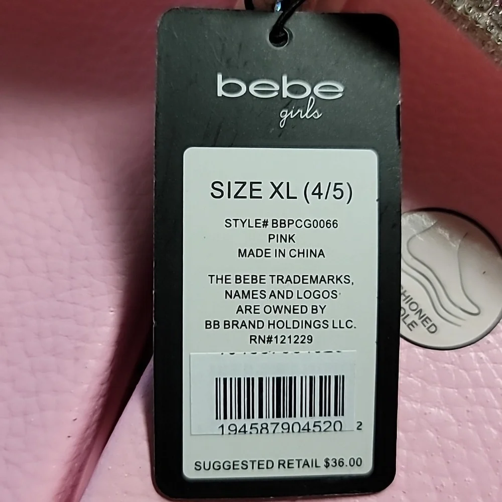 Bebe Girls Light Pink/Silver Rhinestone Logo Slides, Size XL (4/5)